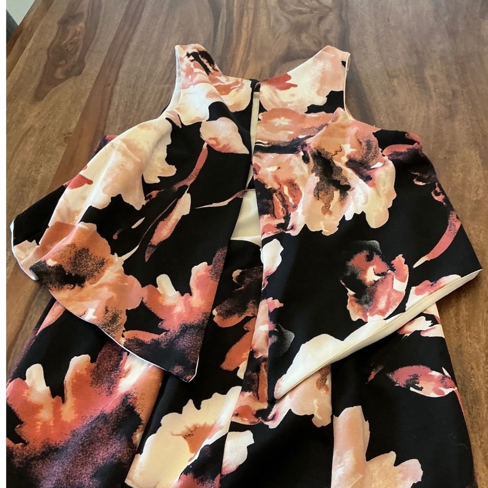 Marina Floral Popover Sheath Dress Black Pink Sleeveless Size 4 261230 - Picture 15 of 15